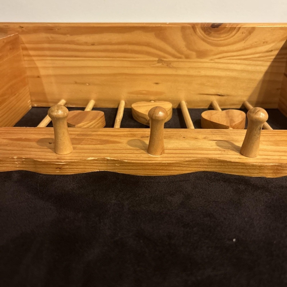 Vintage Wood Wall Mounted Coat & Hat Rack with Shelf, Heart Cutouts, 3‎ Pegs - Picture 5 of 9